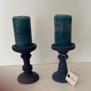 Blue Candle Holders NEW with tags with Blue Candles that are PRELOVED